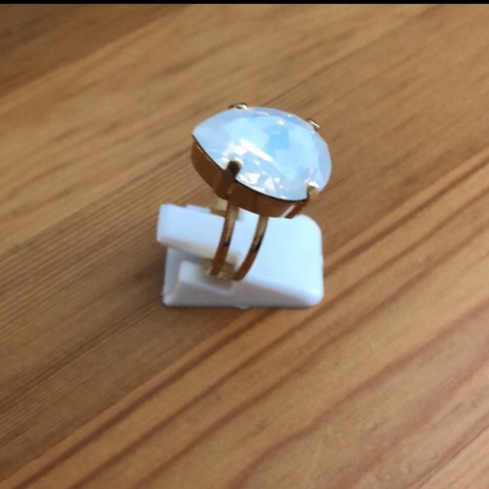 White Opal + Gold Pear Crystal Statement Ring - Picture 12 of 16